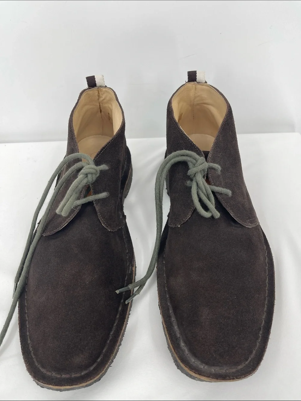 Coach ANTHONY Men's Dark Brown Suede Chukka Boots with Olive Laces SIZE 10 M